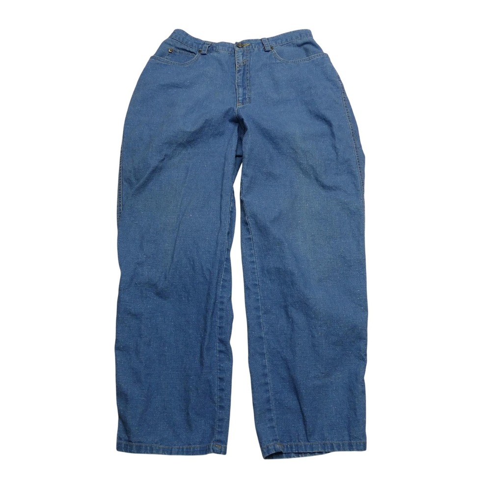 Eddie Bauer Jeans Womens Petite 12 Blue Denim Linen Cotton Blend Zip Fly Casual - Picture 1 of 10